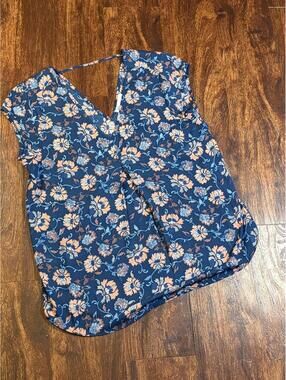DR2 Floral Kimono Cardigan Navy Boho Open Front Cover Up Size S